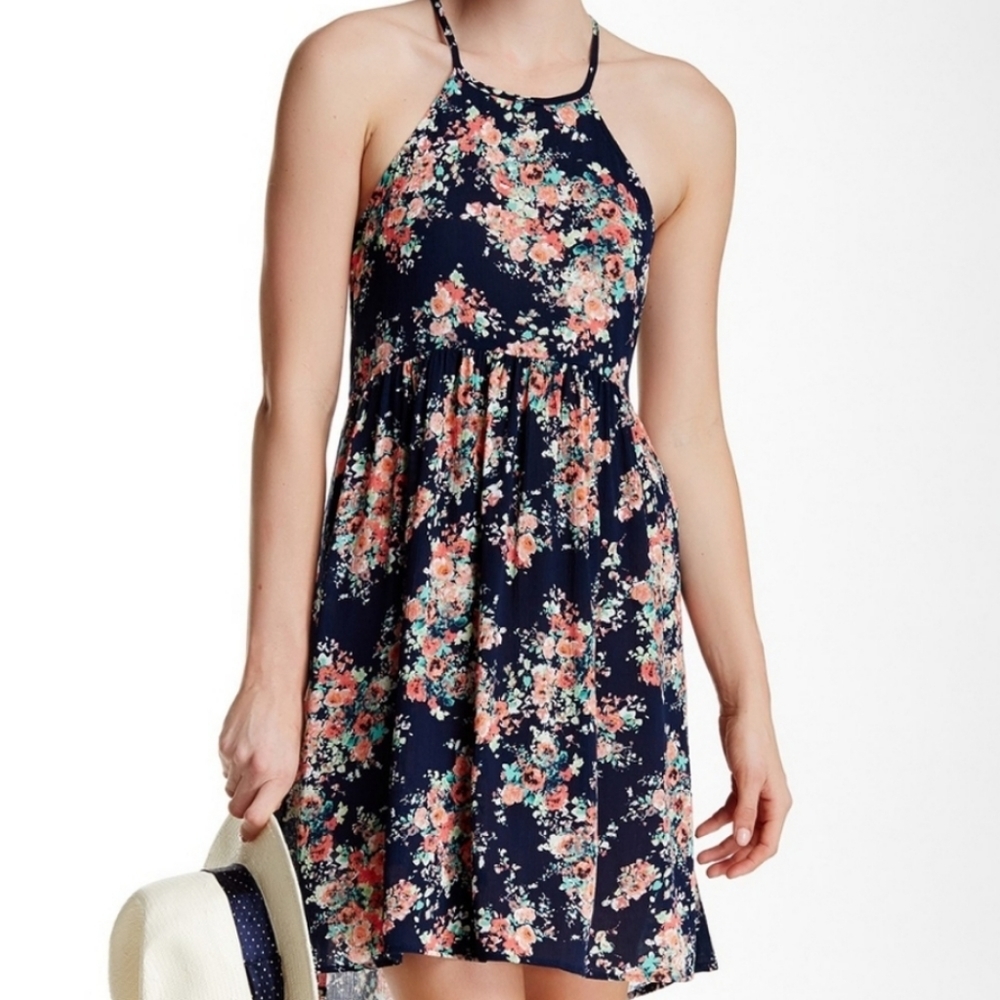 Socialite Women's Size XS Dress Swing Tank Top Tunic Hi Low Black Floral
